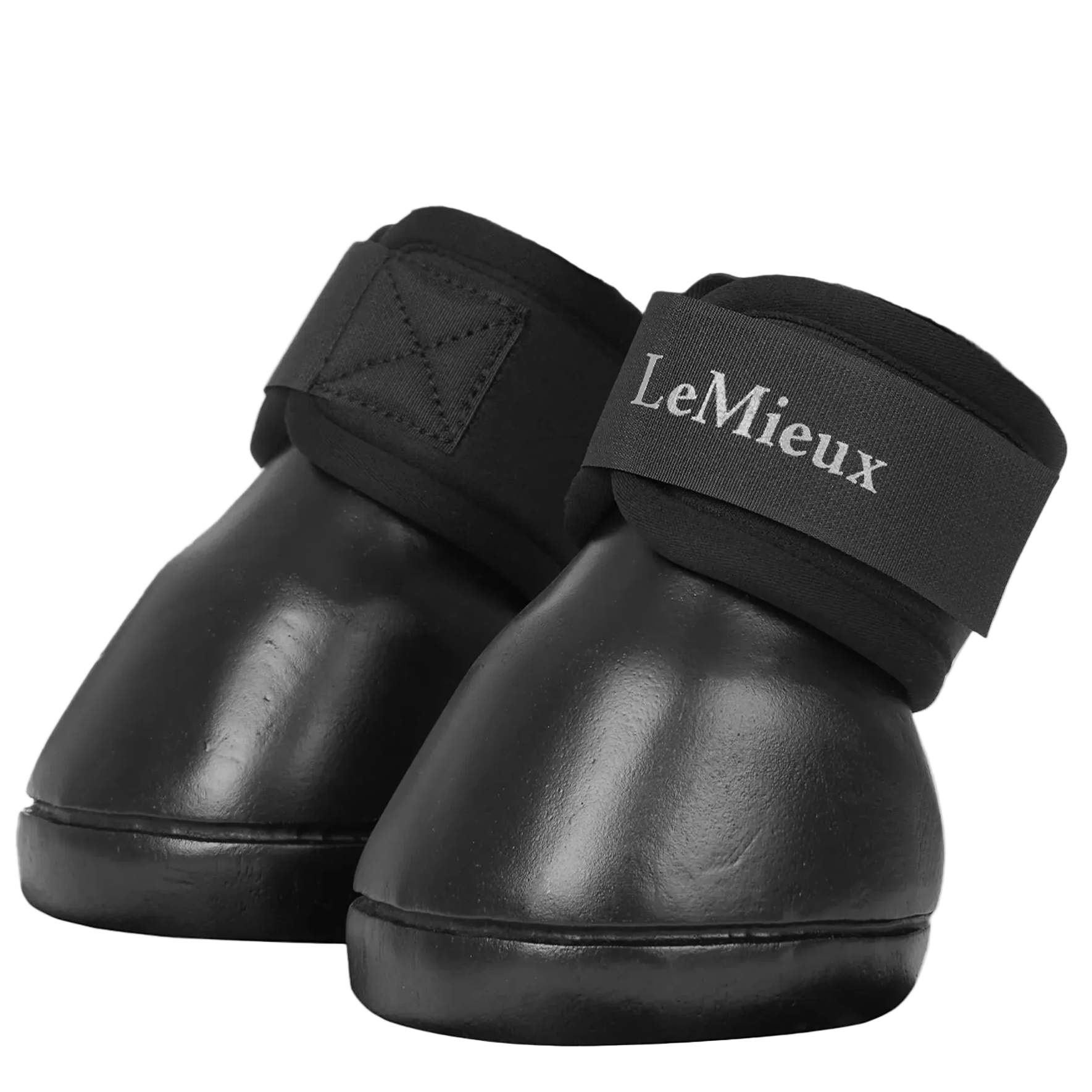 Black horse boots with LeMieux branding on a white background
